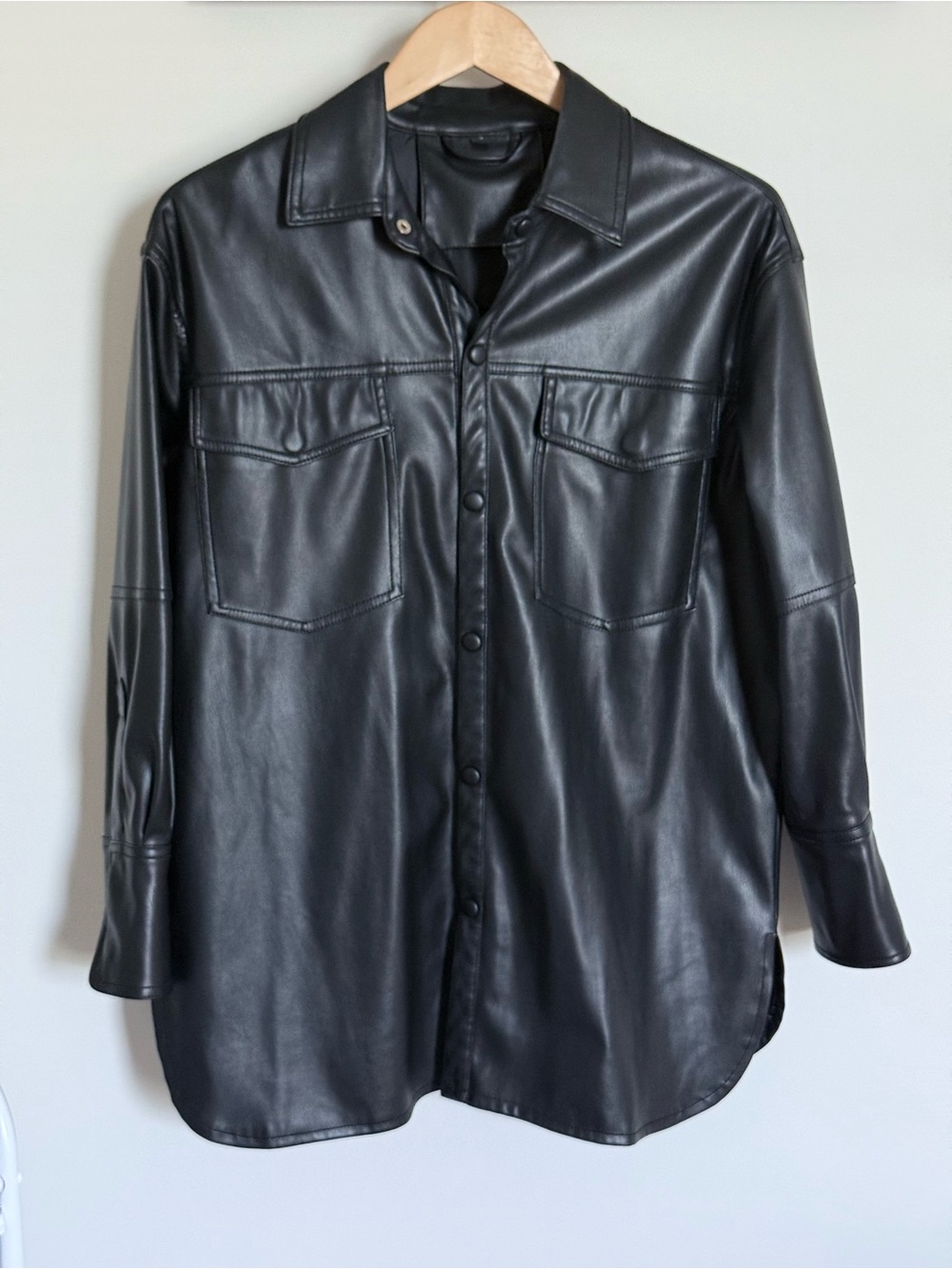 Black Faux Leather Oversized Shirt Jacket Shacket Small